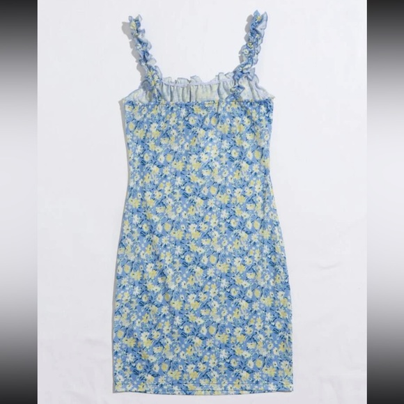 NWT Blue Floral Bodycon Ruffle Sun Dress Summer Spring SHEIN Vacation - Picture 3 of 12